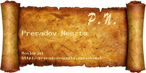 Preradov Neszta névjegykártya